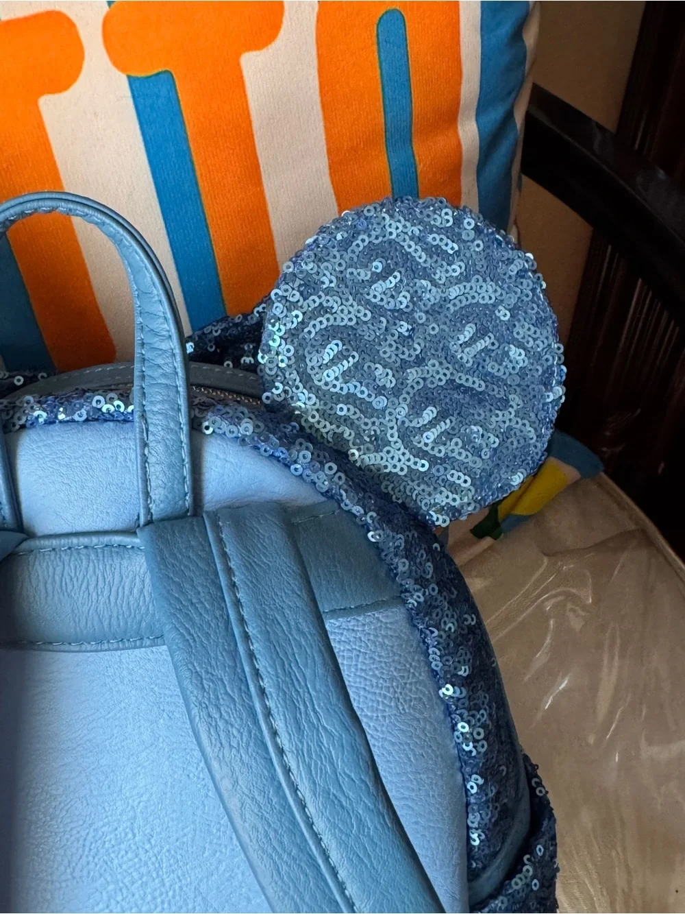 Disney Sparkling Blue Sequin Mini Backpack with Mouse Ears